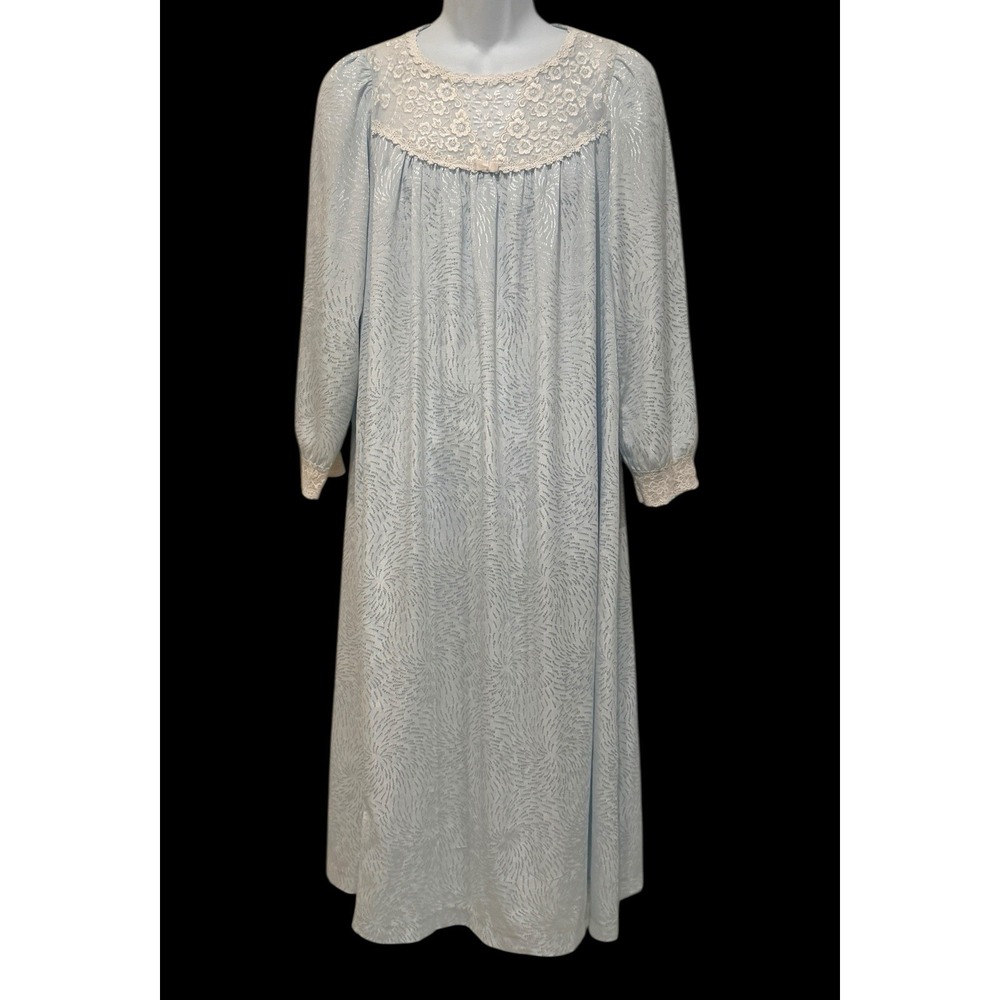 Vintage‎ Christian DIOR Womens Nightgown M Pale Blue Lace Shiny Loungewear - Picture 3 of 7